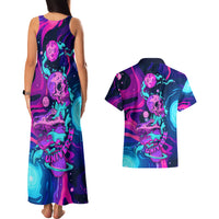 Space Skull Couples Matching Tank Maxi Dress and Hawaiian Shirt Skeleton Color Neon Paint On Space - Wonder Print Shop