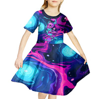 Space Skull Kid Short Sleeve Dress Skeleton Color Neon Paint On Space - Wonder Print Shop