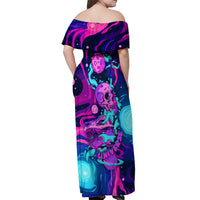 Space Skull Off Shoulder Maxi Dress Skeleton Color Neon Paint On Space - Wonder Print Shop