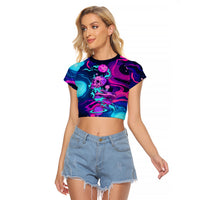 Space Skull Raglan Cropped T Shirt Skeleton Color Neon Paint On Space - Wonder Print Shop
