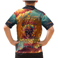 I Can Fix Stupid Bit It's Gonna Hurt Flaming kull Family Matching Mermaid Dress and Hawaiian Shirt - Wonder Print Shop