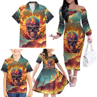 I Can Fix Stupid Bit It's Gonna Hurt Flaming kull Family Matching Off Shoulder Long Sleeve Dress and Hawaiian Shirt - Wonder Print Shop
