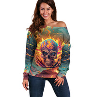 I Can Fix Stupid Bit It's Gonna Hurt Flaming kull Off Shoulder Sweater - Wonder Print Shop