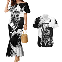 Black Joke Skull Couples Matching Mermaid Dress and Hawaiian Shirt Spade Ace Grunge Art - Wonder Print Shop