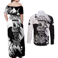 Black Joke Skull Couples Matching Off Shoulder Maxi Dress and Long Sleeve Button Shirts Spade Ace Grunge Art - Wonder Print Shop