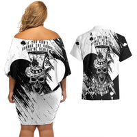 Black Joke Skull Couples Matching Off Shoulder Short Dress and Hawaiian Shirt Spade Ace Grunge Art - Wonder Print Shop