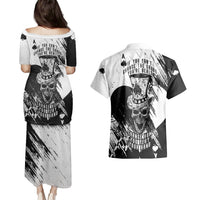 Black Joke Skull Couples Matching Puletasi Dress and Hawaiian Shirt Spade Ace Grunge Art - Wonder Print Shop