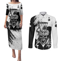 Black Joke Skull Couples Matching Puletasi Dress and Long Sleeve Button Shirts Spade Ace Grunge Art - Wonder Print Shop