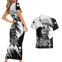 Black Joke Skull Couples Matching Short Sleeve Bodycon Dress and Hawaiian Shirt Spade Ace Grunge Art - Wonder Print Shop
