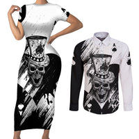Black Joke Skull Couples Matching Short Sleeve Bodycon Dress and Long Sleeve Button Shirts Spade Ace Grunge Art - Wonder Print Shop