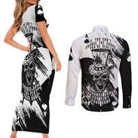 Black Joke Skull Couples Matching Short Sleeve Bodycon Dress and Long Sleeve Button Shirts Spade Ace Grunge Art - Wonder Print Shop