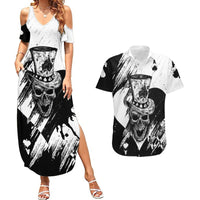 Black Joke Skull Couples Matching Summer Maxi Dress and Hawaiian Shirt Spade Ace Grunge Art - Wonder Print Shop