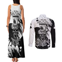 Black Joke Skull Couples Matching Tank Maxi Dress and Long Sleeve Button Shirts Spade Ace Grunge Art - Wonder Print Shop