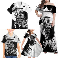Black Joke Skull Family Matching Off Shoulder Maxi Dress and Hawaiian Shirt Spade Ace Grunge Art - Wonder Print Shop