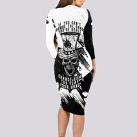 Black Joke Skull Long Sleeve Bodycon Dress Spade Ace Grunge Art - Wonder Print Shop