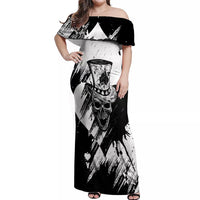 Black Joke Skull Off Shoulder Maxi Dress Spade Ace Grunge Art - Wonder Print Shop