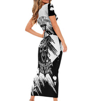 Black Joke Skull Short Sleeve Bodycon Dress Spade Ace Grunge Art - Wonder Print Shop