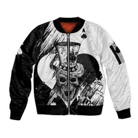 Black Joke Skull Sleeve Zip Bomber Jacket Spade Ace Grunge Art - Wonder Print Shop