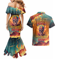 Skull Flaming Couples Matching Mermaid Dress and Hawaiian Shirt I Can Fix Stupid But It's Gonna Hurt - Wonder Print Shop