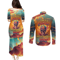 Skull Flaming Couples Matching Puletasi Dress and Long Sleeve Button Shirts I Can Fix Stupid But It's Gonna Hurt - Wonder Print Shop