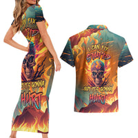 Skull Flaming Couples Matching Short Sleeve Bodycon Dress and Hawaiian Shirt I Can Fix Stupid But It's Gonna Hurt - Wonder Print Shop