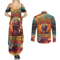 Skull Flaming Couples Matching Summer Maxi Dress and Long Sleeve Button Shirts I Can Fix Stupid But It's Gonna Hurt - Wonder Print Shop