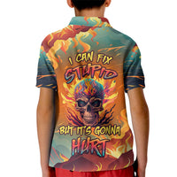 Skull Flaming Kid Polo Shirt I Can Fix Stupid But It's Gonna Hurt - Wonder Print Shop