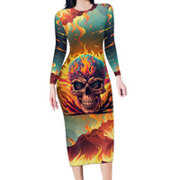 Skull Flaming Long Sleeve Bodycon Dress I Can Fix Stupid But It's Gonna Hurt - Wonder Print Shop