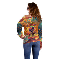 Skull Flaming Off Shoulder Sweater I Can Fix Stupid But It's Gonna Hurt - Wonder Print Shop