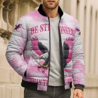 Pink Ribbon American Eagle Bomber Puffer Jacket Breast Cancer Awareness - Be Stronger Than The Storm