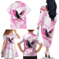 Pink Ribbon American Eagle Family Matching Off The Shoulder Long Sleeve Dress and Hawaiian Shirt Breast Cancer Awareness - Be Stronger Than The Storm
