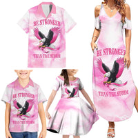Pink Ribbon American Eagle Family Matching Summer Maxi Dress and Hawaiian Shirt Breast Cancer Awareness - Be Stronger Than The Storm