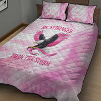 Pink Ribbon American Eagle Quilt Bed Set Breast Cancer Awareness - Be Stronger Than The Storm