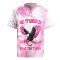Pink Ribbon American Eagle Rugby Jersey Breast Cancer Awareness - Be Stronger Than The Storm