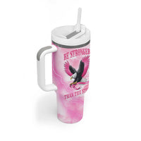Pink Ribbon American Eagle Tumbler With Handle Breast Cancer Awareness - Be Stronger Than The Storm