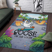 Funny Silly Goose on The Loose Area Rug with Skateboard and Palm Trees