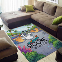 Funny Silly Goose on The Loose Area Rug with Skateboard and Palm Trees