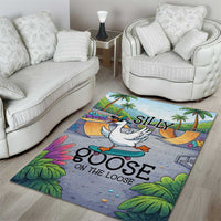 Funny Silly Goose on The Loose Area Rug with Skateboard and Palm Trees