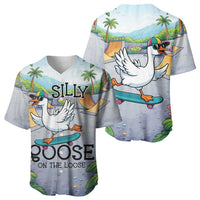 Funny Silly Goose on The Loose Baseball Jersey with Skateboard and Palm Trees