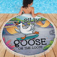 Funny Silly Goose on The Loose Beach Blanket with Skateboard and Palm Trees