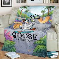 Funny Silly Goose on The Loose Blanket with Skateboard and Palm Trees