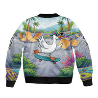 Funny Silly Goose on The Loose Bomber Jacket with Skateboard and Palm Trees