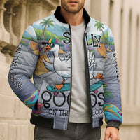 Funny Silly Goose on The Loose Bomber Puffer Jacket with Skateboard and Palm Trees
