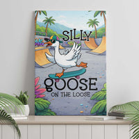Funny Silly Goose on The Loose Canvas Wall Art with Skateboard and Palm Trees