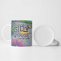 Funny Silly Goose on The Loose Ceramic Mug with Skateboard and Palm Trees