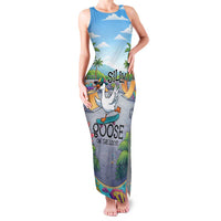 Funny Silly Goose on The Loose Family Matching Tank Maxi Dress and Hawaiian Shirt with Skateboard and Palm Trees