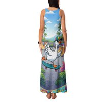 Funny Silly Goose on The Loose Family Matching Tank Maxi Dress and Hawaiian Shirt with Skateboard and Palm Trees