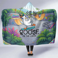 Funny Silly Goose on The Loose Hooded Blanket with Skateboard and Palm Trees