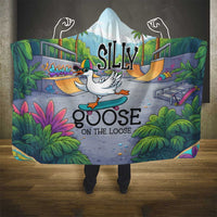 Funny Silly Goose on The Loose Hooded Blanket with Skateboard and Palm Trees