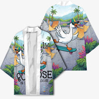 Funny Silly Goose on The Loose Kimono with Skateboard and Palm Trees